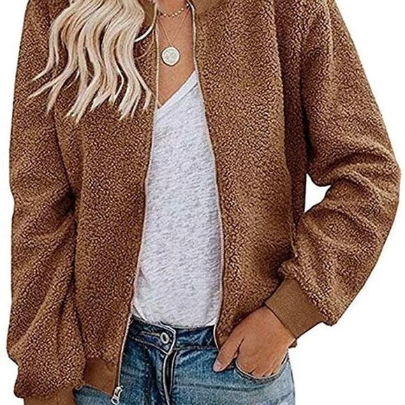 Mirol Jackets & Blazers - Mirol Sherpa Fleece Size Meduim Zip Up Brown